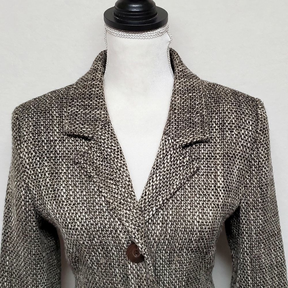 VINTAGE 90s/Y2K Old Navy Brown Tweed Italian Wool Princess Coat Peacoat Jacket - Picture 4 of 15